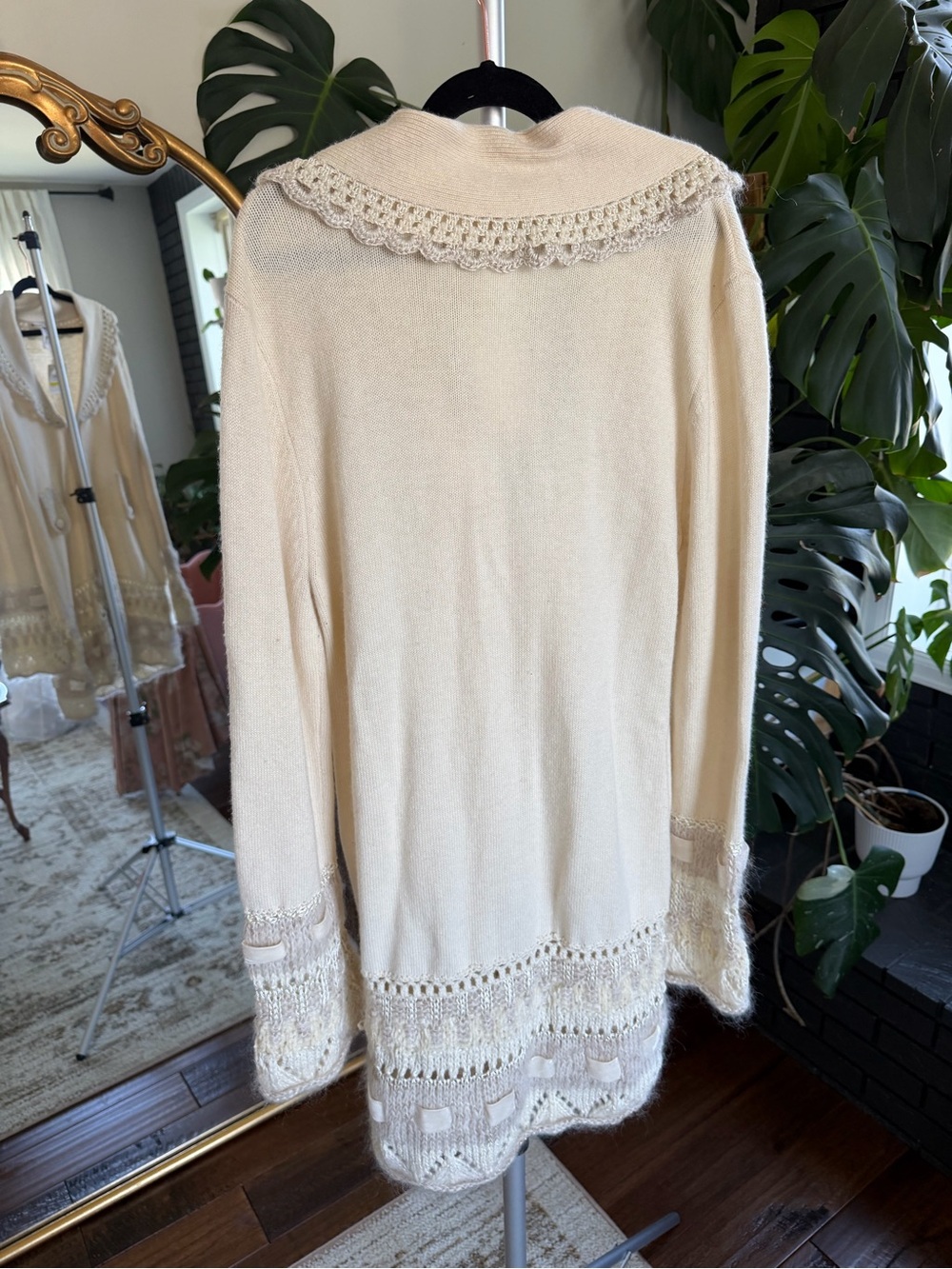 Nanette Lepore Cream Crochet-Trim Long Cardigan Medium NWT - Picture 7 of 7